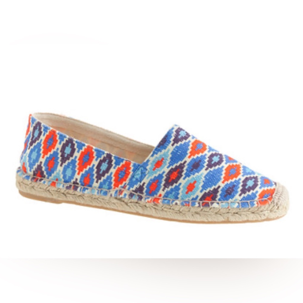 J. Crew Shoes Women 7‎ Blue Orange Geometric NWT Espadrille Cotton Canvas Flat